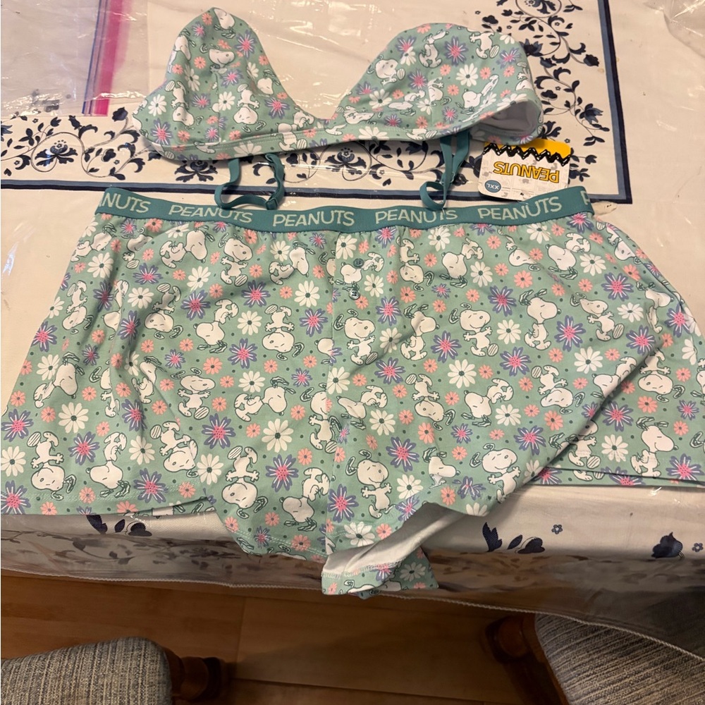 Peanuts Snoopy Floral Mint Lounge Set girl’s size XXL NWT